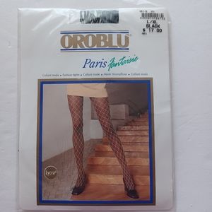 Oroblu new Fishnet stockings Paris size L/XL black made in Italy